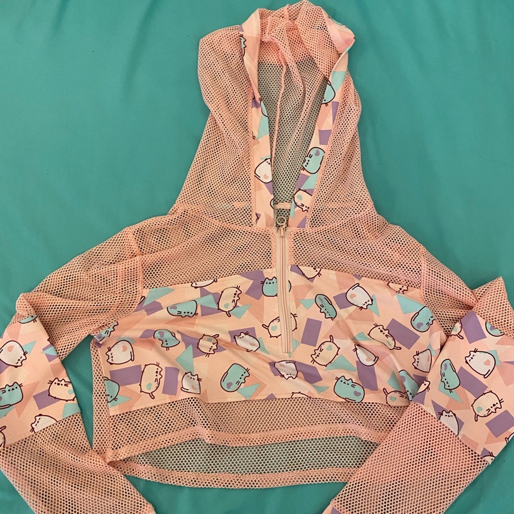 NWOT Pusheen Cropped Mesh Zip Up Hoodie